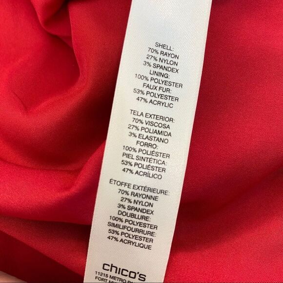 Chico’s double breasted red faux fur jacket large - Picture 7 of 7